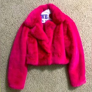 Forever 21 Hot Pink Cropped Faux Fur Jacket